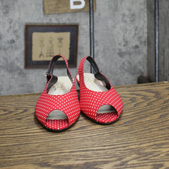 The Tog Shop Womens Vintage Open Toe Flats with Strap Red White Polka Dot 6M - Picture 4 of 7